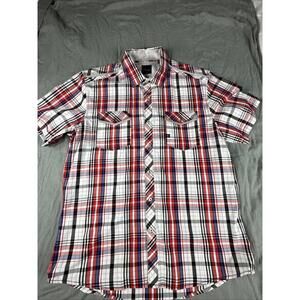 7 Diamonds Men's XL Short Sleeve Plaid Cotton Button Up Shirt